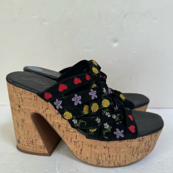 Free People Lisbon Platform Heels Floral Suede Platform Mules Sandals Clogs 7.5 - Picture 3 of 14